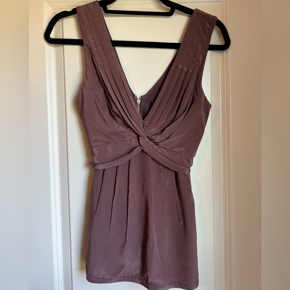 BCBGMaxAzria mauve deep v silk blouse - Picture 3 of 3